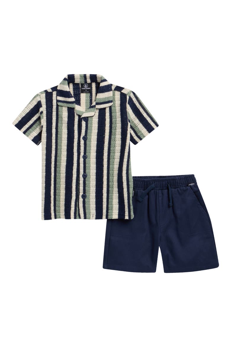Open Knit Camp Shirt & Shorts Set, Main, color, NAVY