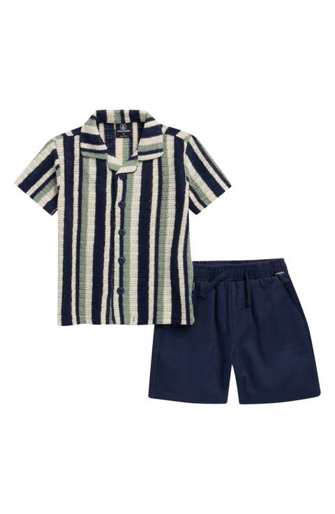 Open Knit Camp Shirt & Shorts Set (Toddler)