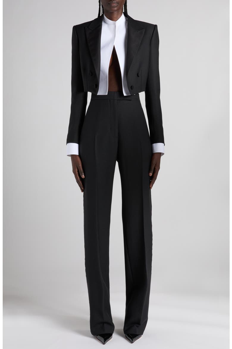 Double Breasted Crop Tuxedo Jacket, Alternate, color, LB999 BLACK
