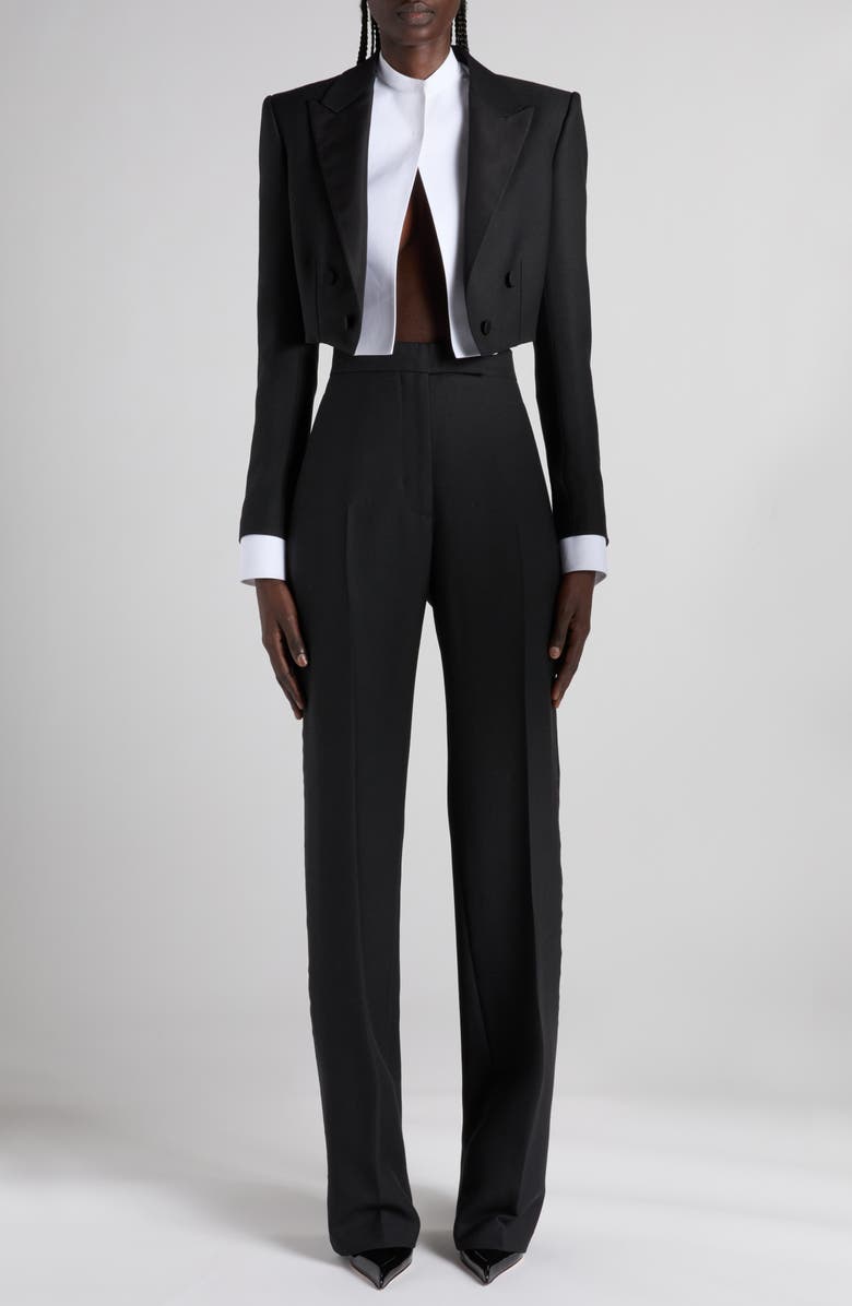 TOM FORD Double Breasted Crop Tuxedo Jacket, Alternate, color, Lb999 Black