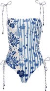 Agua Bendita Posh Batik Lace-Up One-Piece Swimsuit