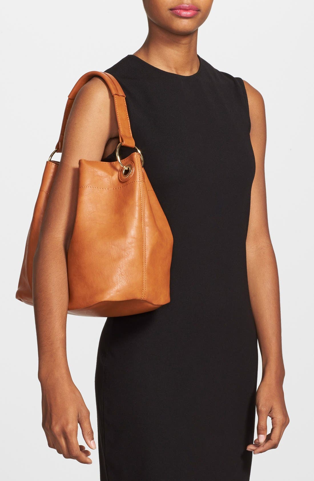 Slouchy Bucket Bag, Alternate, color, COGNAC