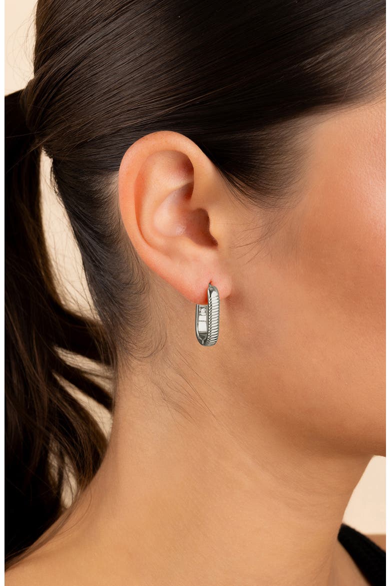 Elia Textured Rectangle Hoop Earrings, Alternate, color, SILVER