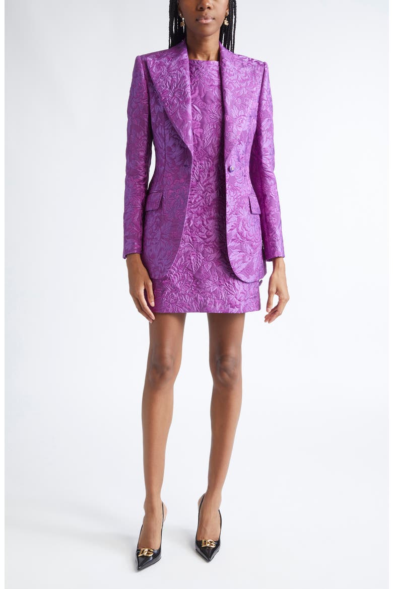 One-Button Floral Brocade Blazer, Alternate, color, F0571 VIOLA