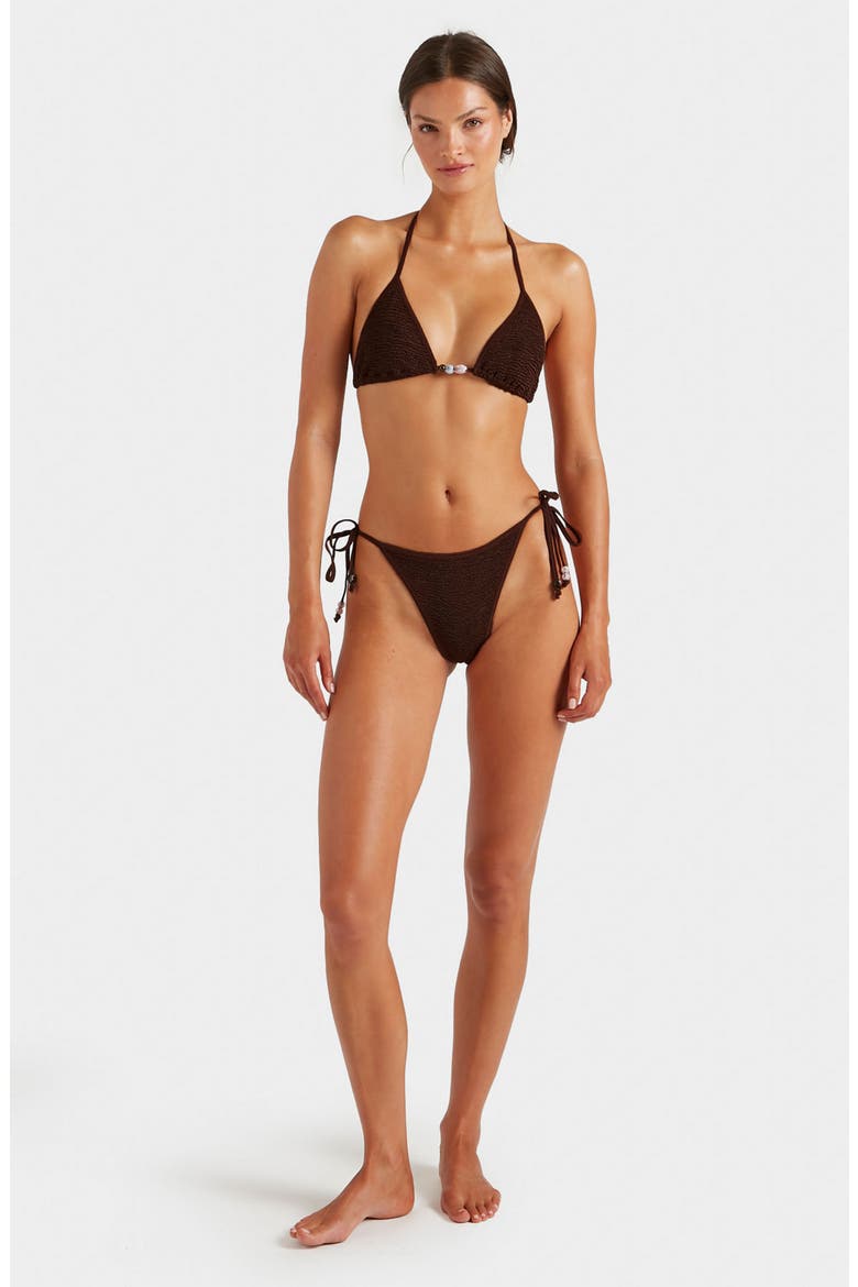 Gina Beaded Tie Bikini Bottoms, Alternate, color, METALLIC CHOCOLATE