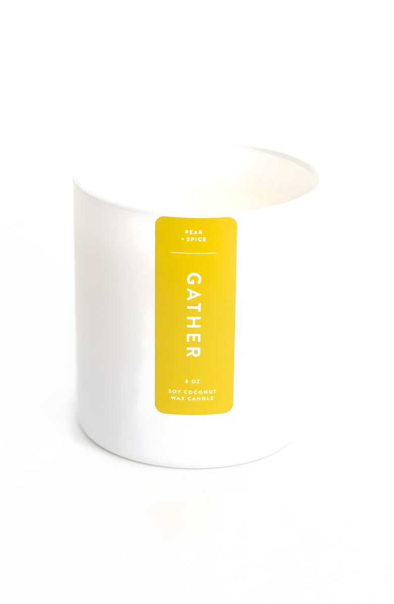 Joy Paper Co. Gather Pear Spice Blend Coconut Soy Candle, Main, color, White Glass Tumbler