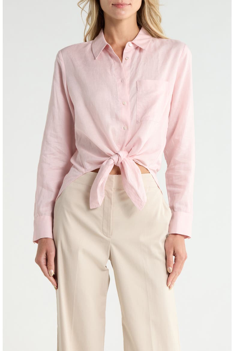Hekanina Linen Blend Button-Up Shirt, Main, color, LOTUS