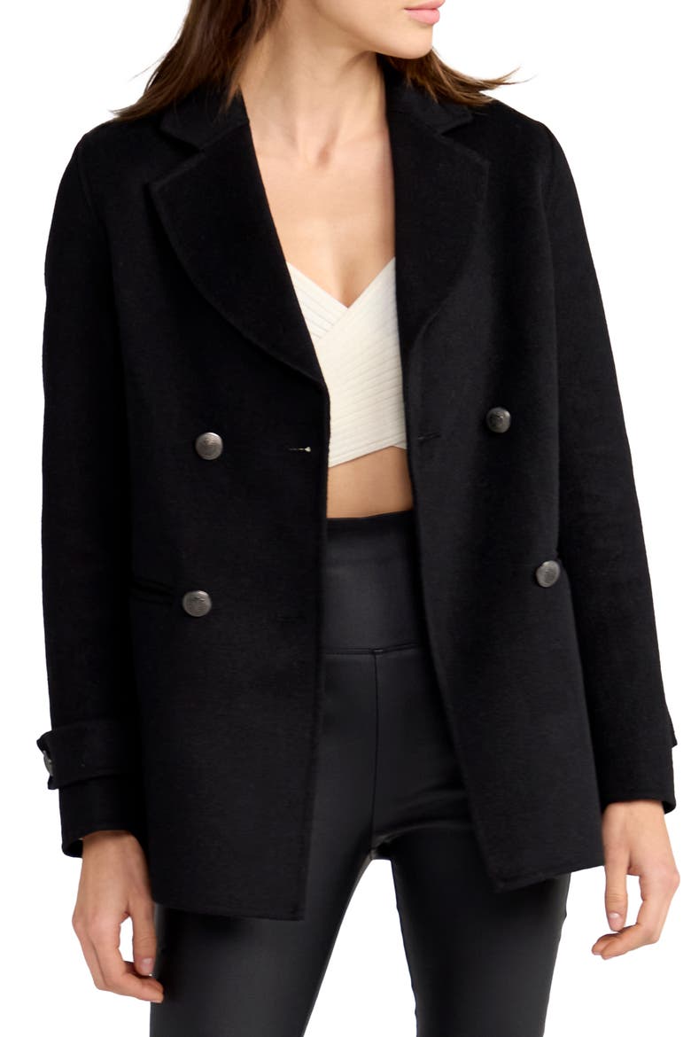 Forget You Wool Blend Military Peacoat, Alternate, color, BLACK