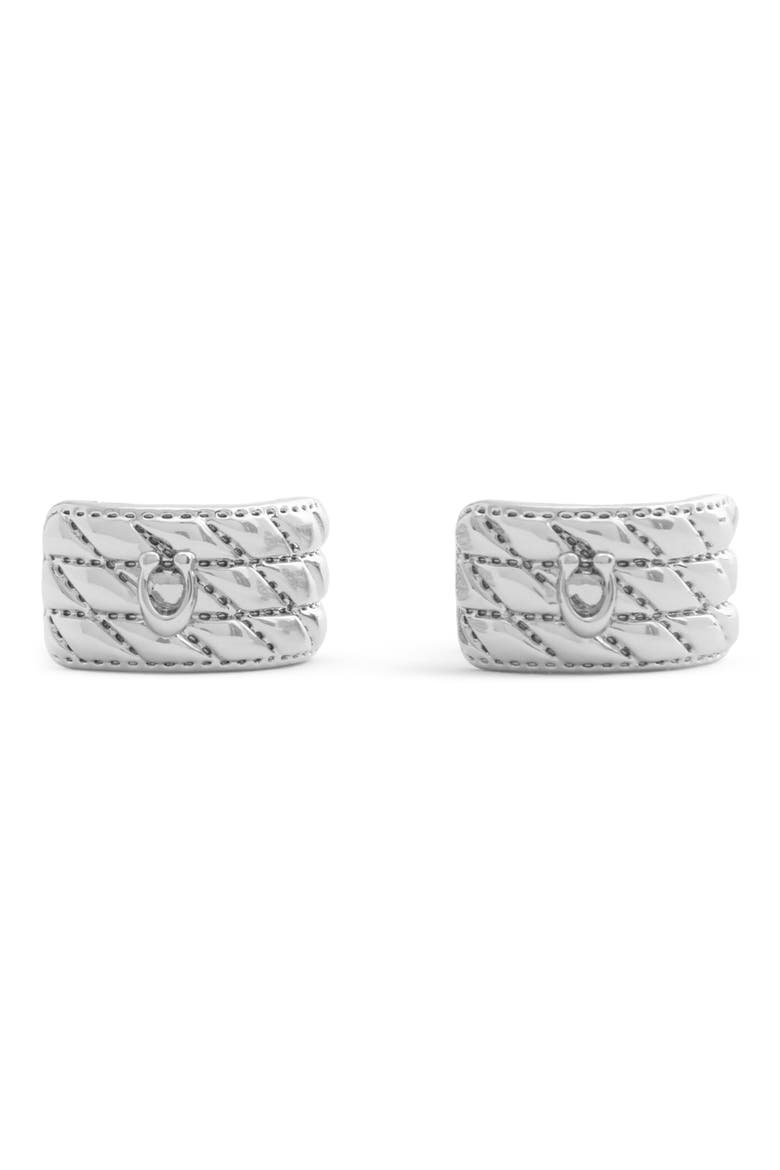 Quilted Huggie Earrings, Alternate, color, RHODIUM