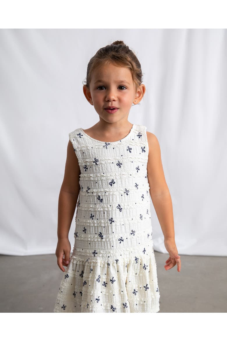 Bow-Pattern Drop-Waist Dress, Alternate, color, White