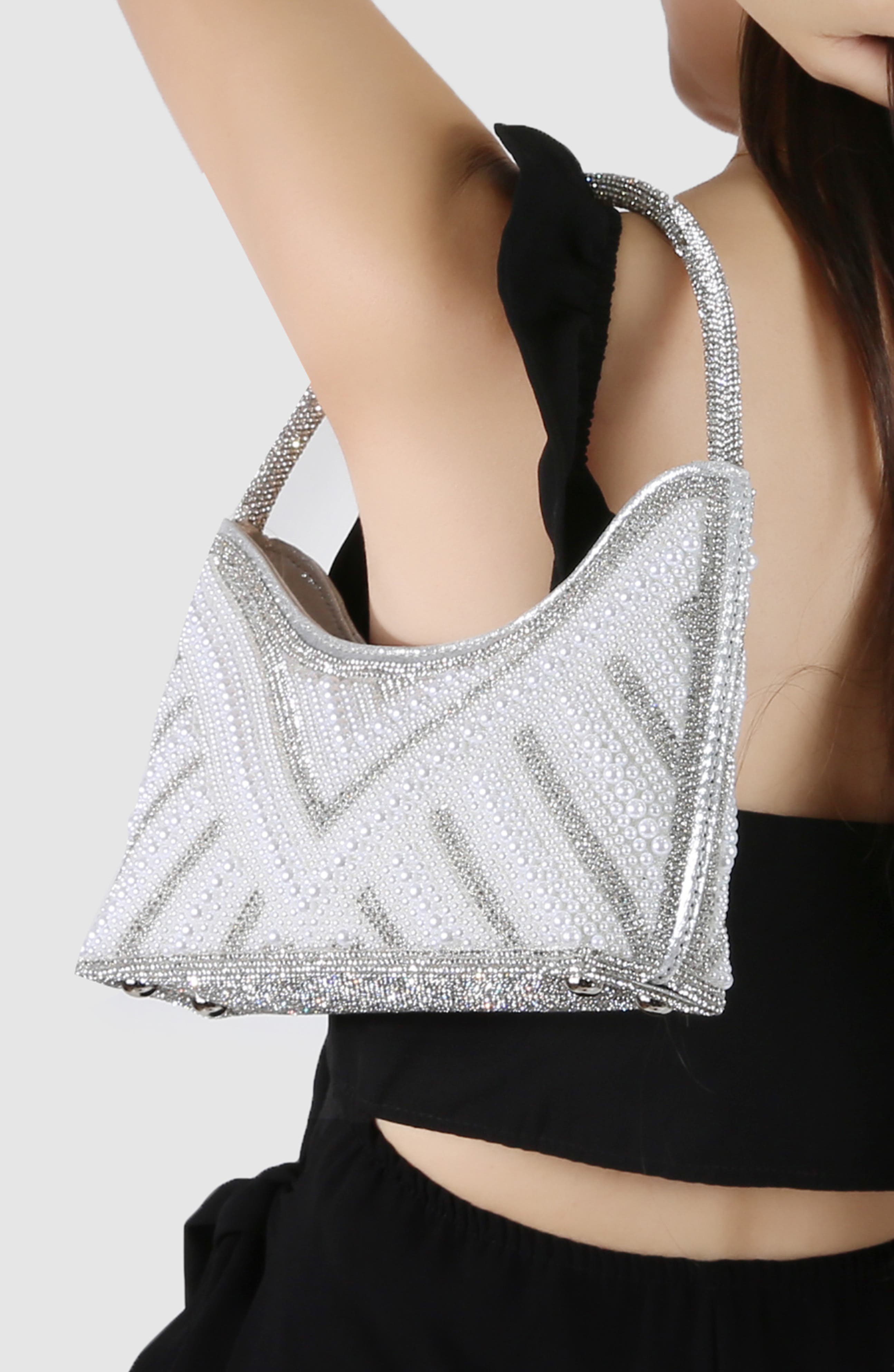 Rhinestone Beaded Shoulder Bag, Alternate, color, PEARL