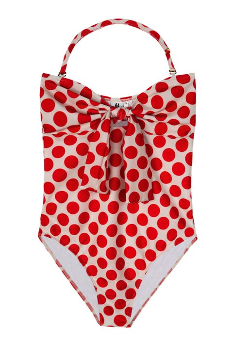 Bowknot Red Polka Dot One Piece Swimsuit