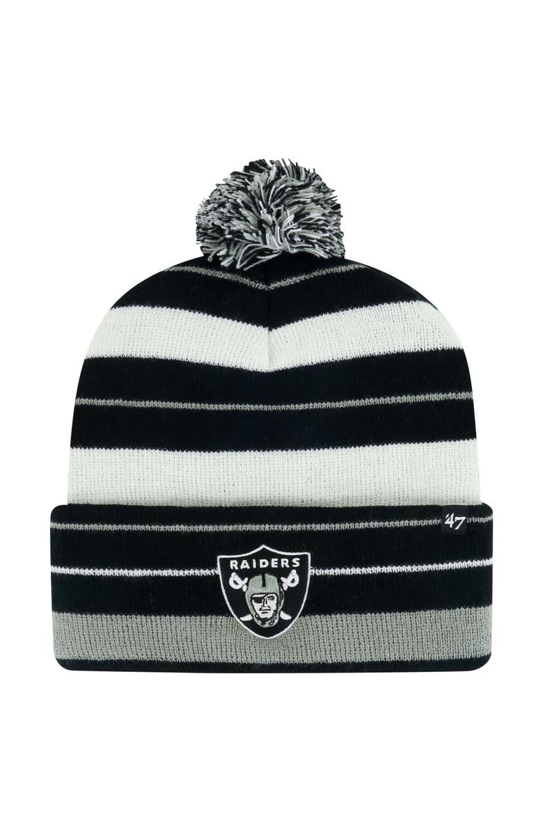 '47 Men's '47 Black Las Vegas Raiders Powerline Cuffed Knit Hat with Pom, Main, color, Black