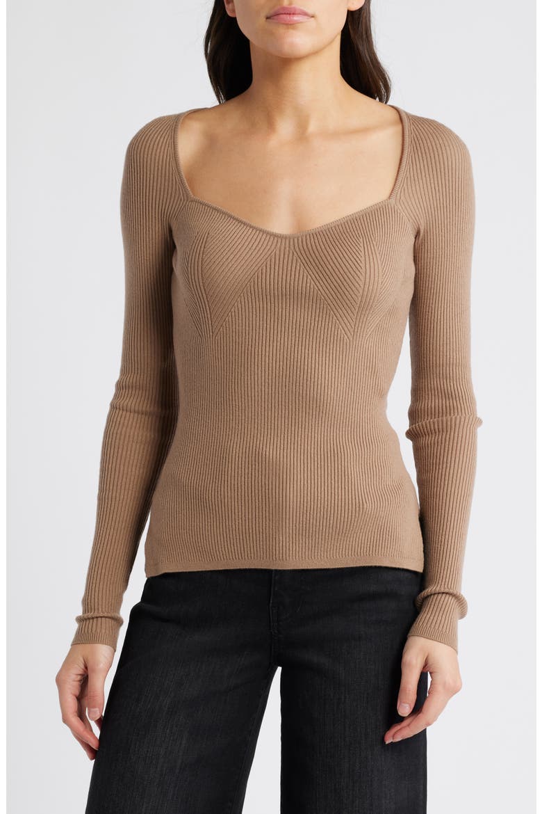 Parvati Sweetheart Neck Rib Sweater, Main, color, BURNTSUGAR