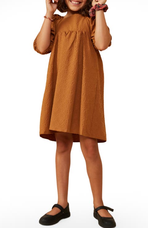 Kids' Floral Embroidered Square Neck Dress