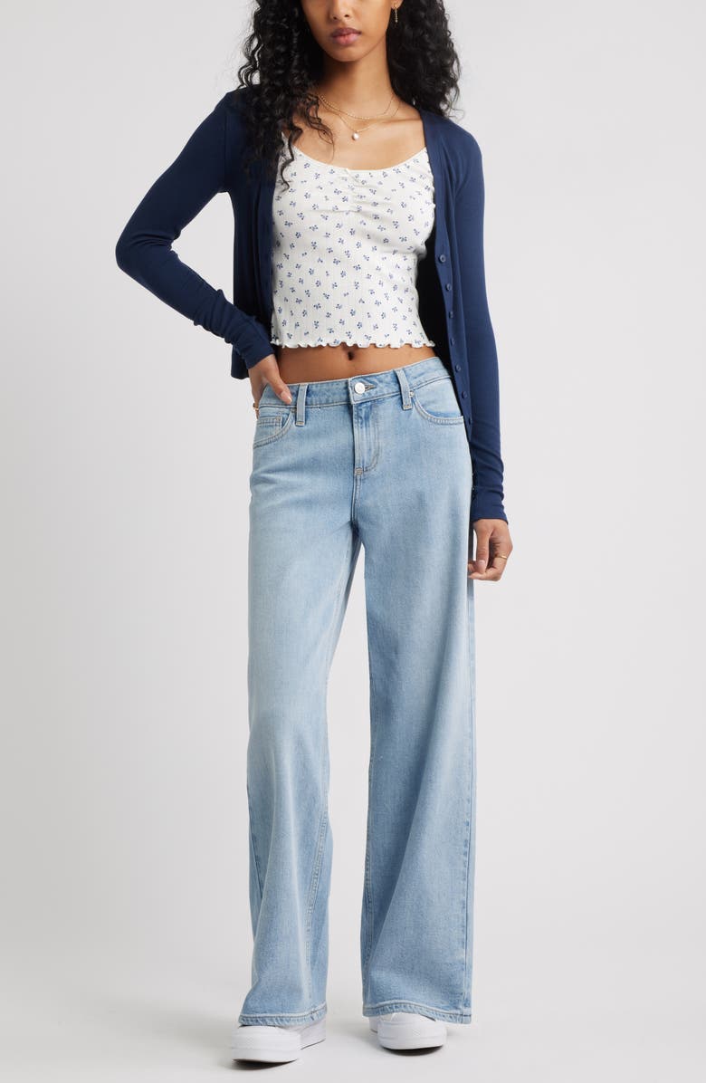 BP. Pointelle Cap Sleeve Top, Alternate, color, Ivory- Blue S Rosette Ditsy
