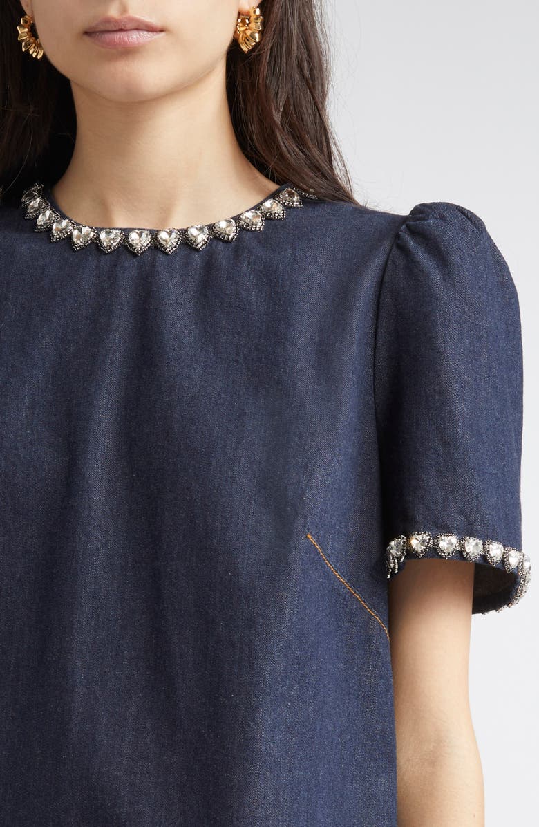 Zimmermann Crystal Embellished Denim Minidress, Alternate, color, Night Sky