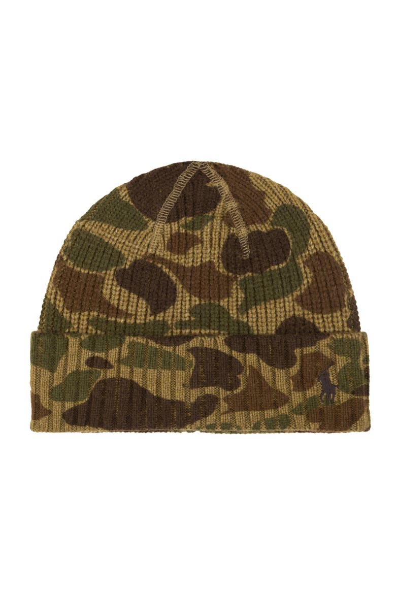 Printed Camo Beanie, Main, color, Khaki Camo