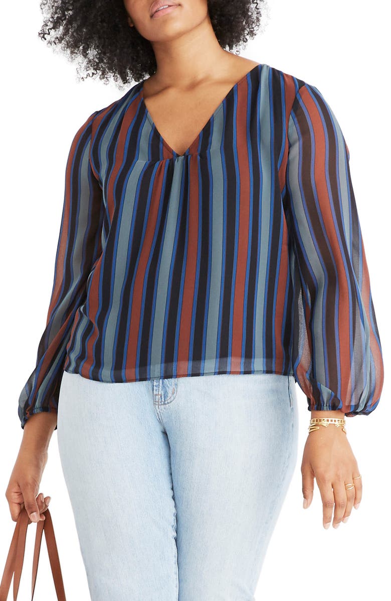 Madewell Stripe Sheer Sleeve Top, Alternate, color, 