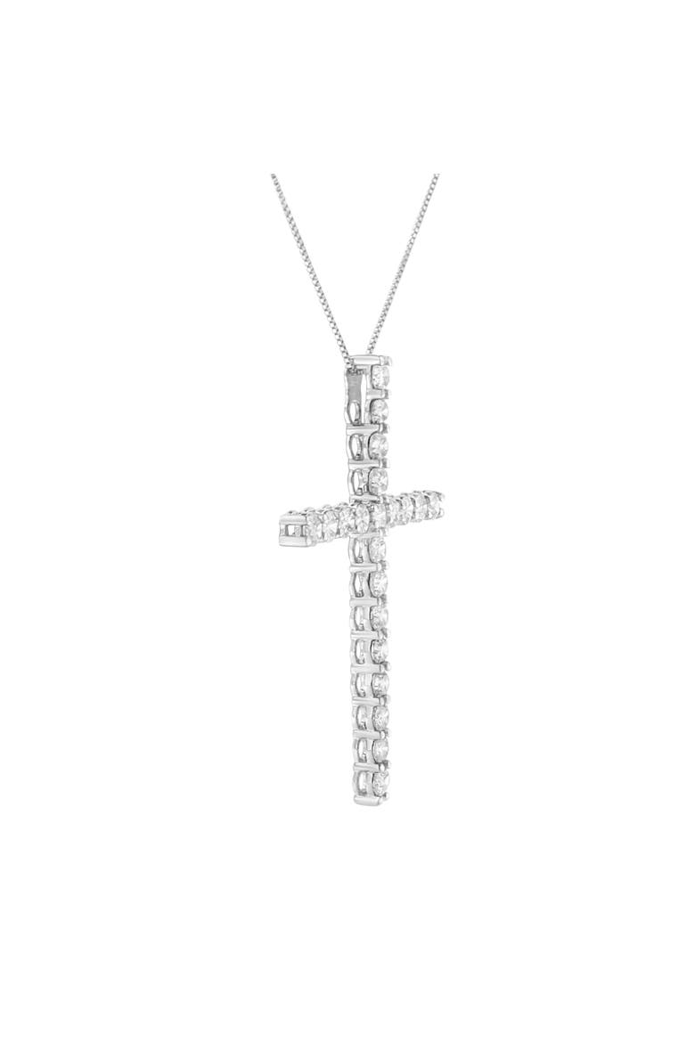 Silver 4.0 Cttw Diamond 2-1/4" Cross Pendant with Box Chain Necklace, Alternate, color, Silver