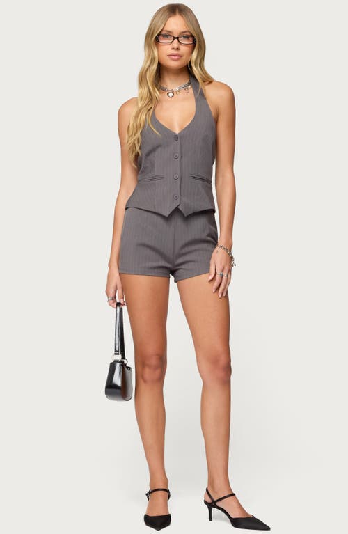 Edikted Riya Pinstripe Low Rise Microshorts In Gray