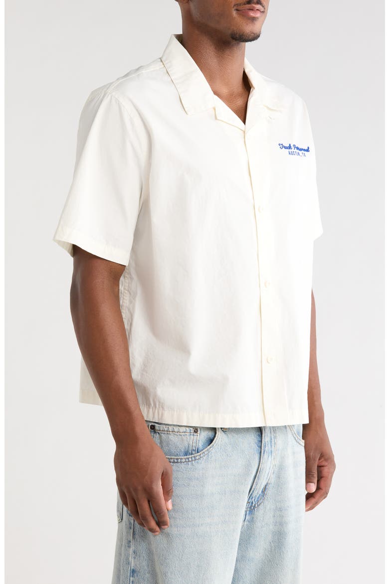 Track Embroidered Cotton Camp Shirt, Alternate, color, CREAM
