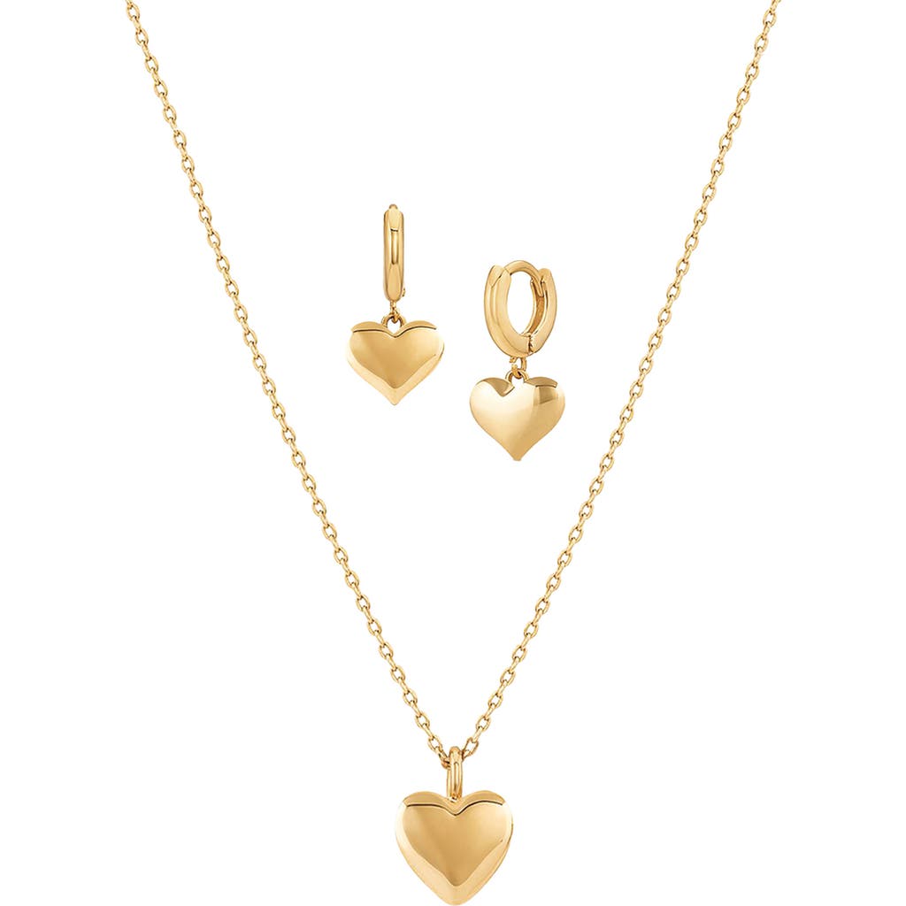 Bearfruit Jewelry Puffed Heart Necklace & Huggies Set In Gold