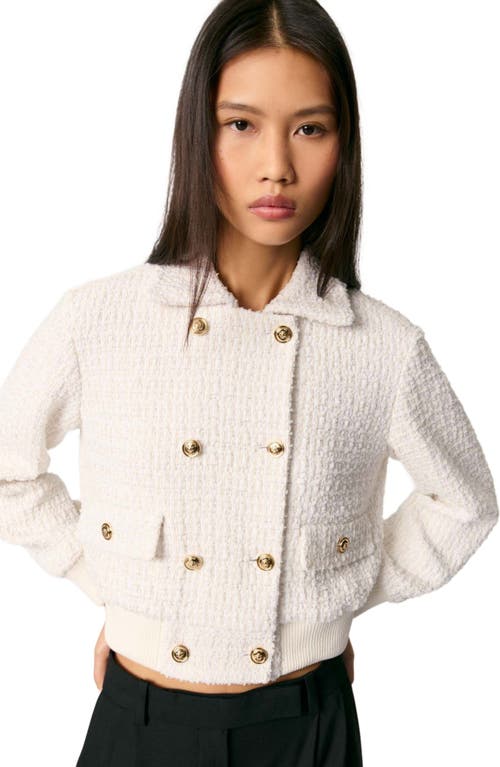 Maje Tweed Bomber Jacket In Ecru
