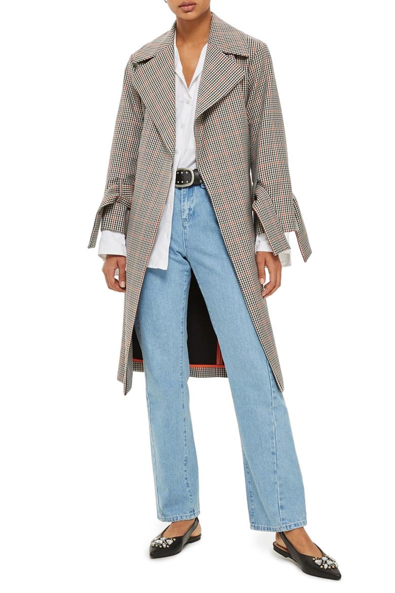 Check Wrap Trench Coat, Main, color, BLACK MULTI