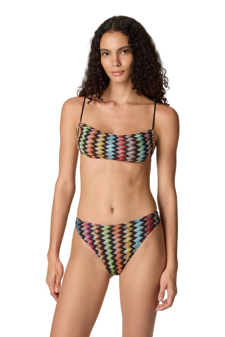 Bikini In Lamé Viscose With Micro Zigzag Pattern And High-waisted Bottoms, Main, color, Black & Multicoloured