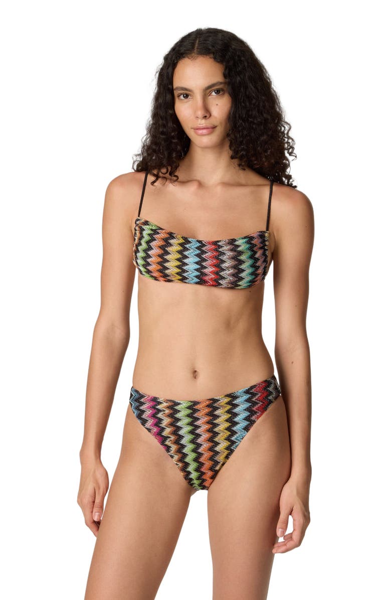 Missoni Bikini In Lamé Viscose With Micro Zigzag Pattern And High-waisted Bottoms, Main, color, Black & Multicoloured