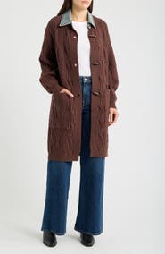 CITY BLUES Denim Collar Cable Long Cardigan