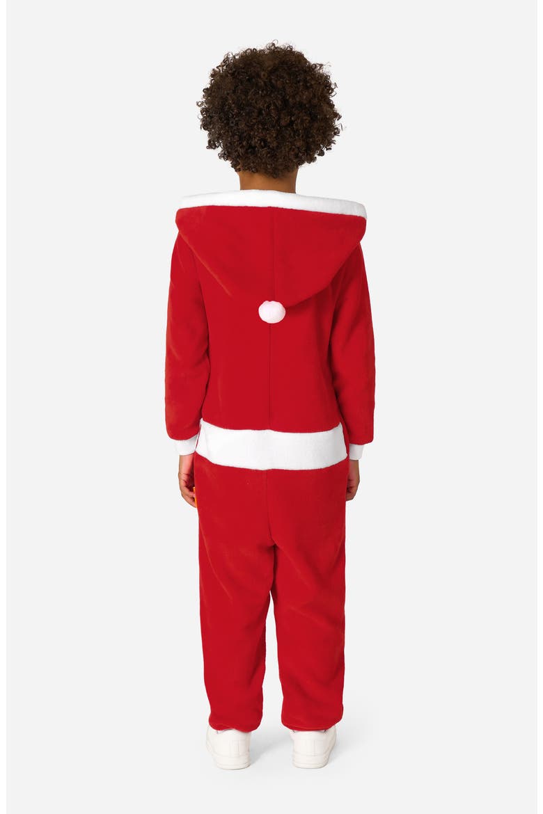 Kids' Merry Jinglejoy Santa Hooded Fleece Jumpsuit, Alternate, color, RED