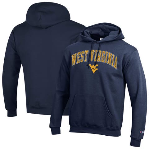Men's Champion  Navy West Virginia Mountaineers Arched Logo Fleece Pullover Hoodie