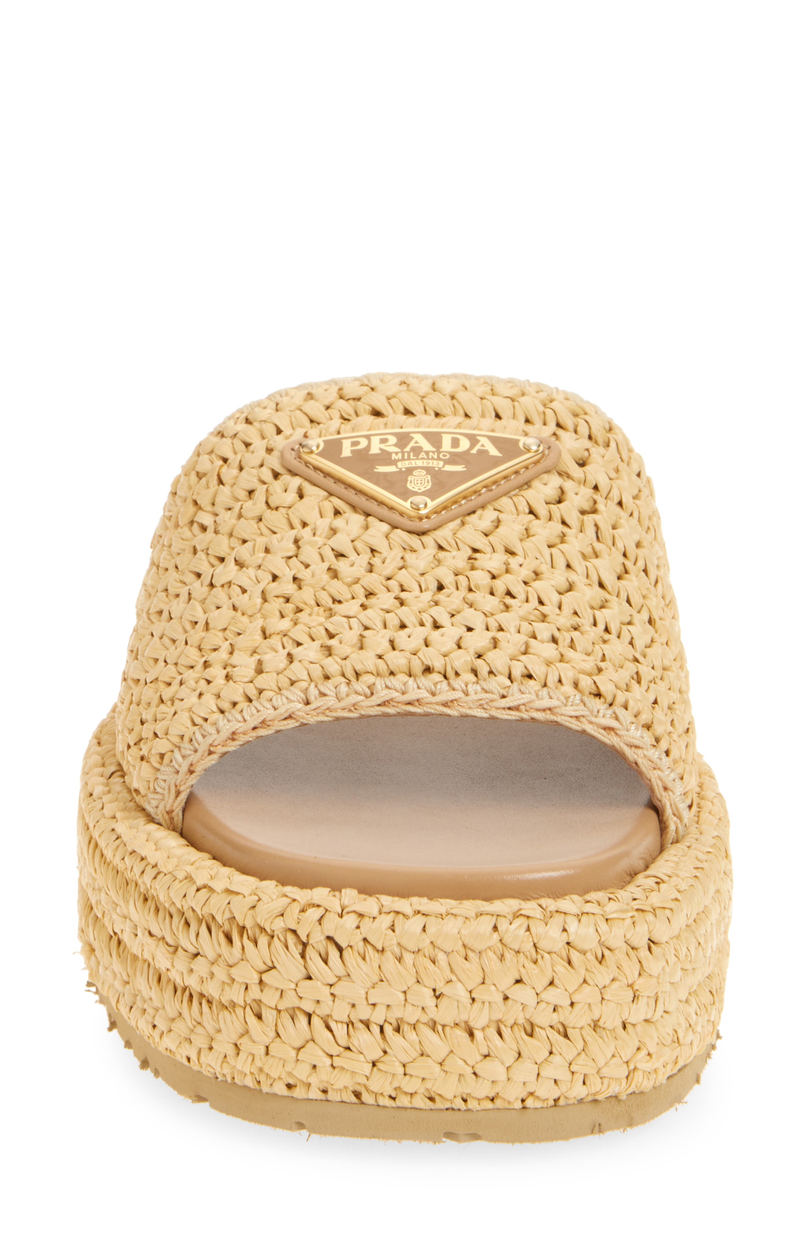 Prada Raffia Flatform Slide Sandal, Alternate, color, Naturale