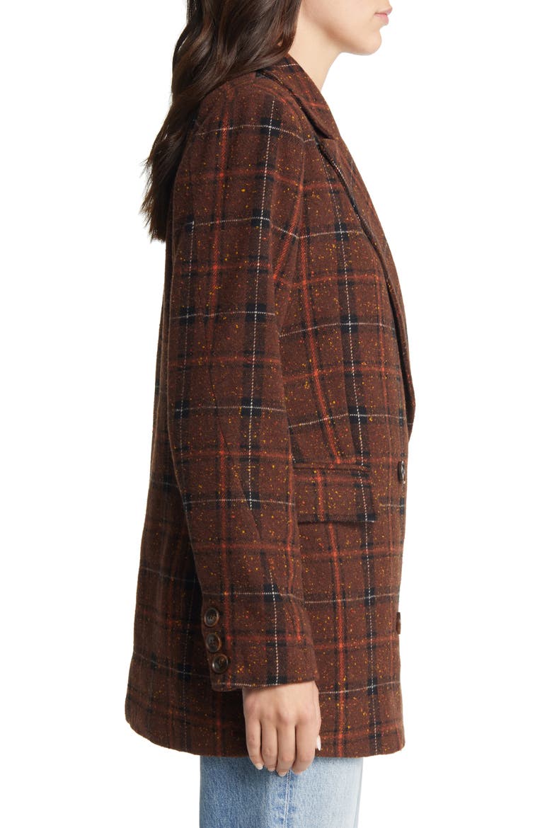 Double Breasted Plaid Coat, Alternate, color, BROWN- BLACK DONEGAL
