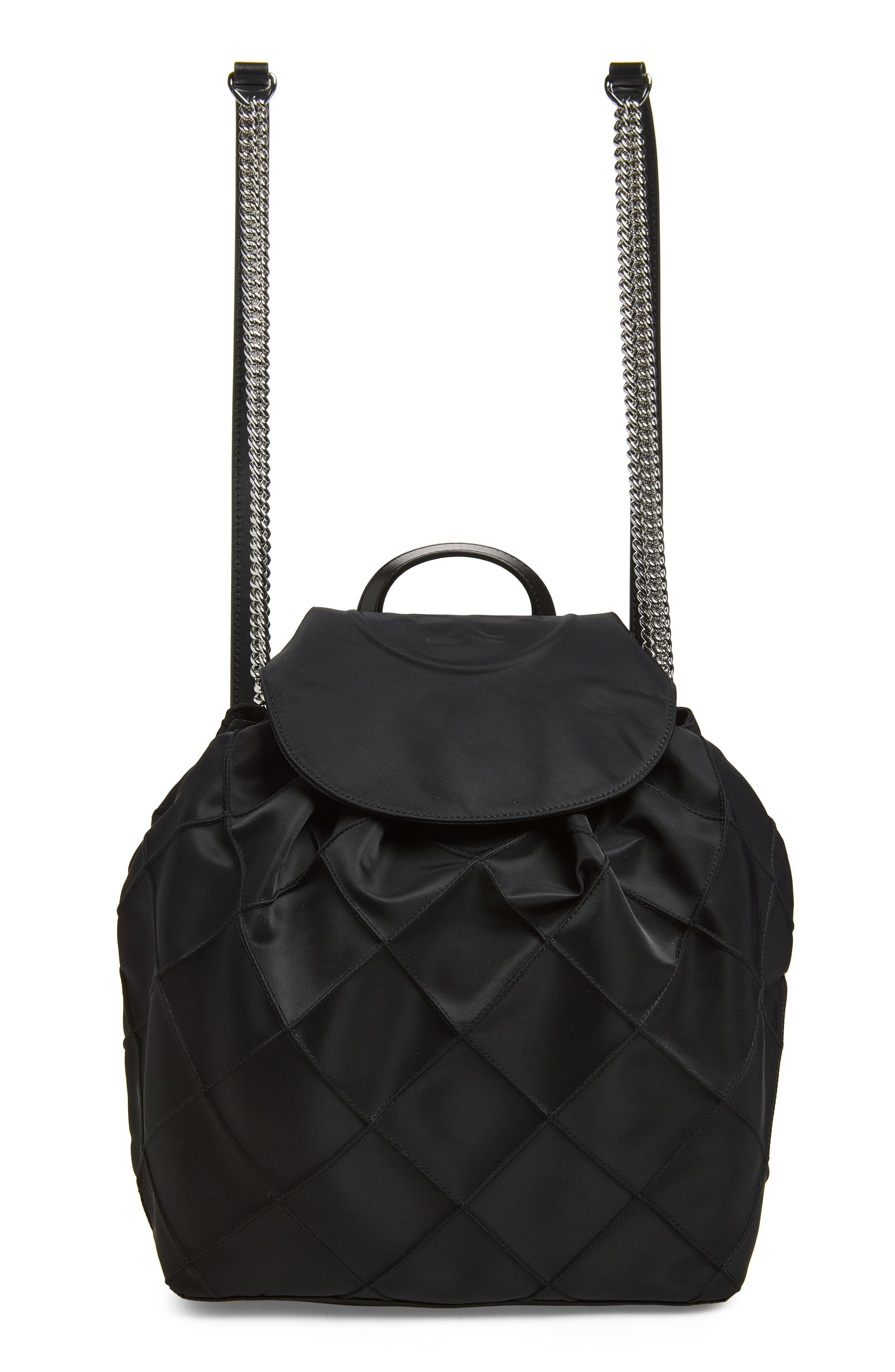 Tory Burch Fleming Nylon Backpack, Main, color, Black