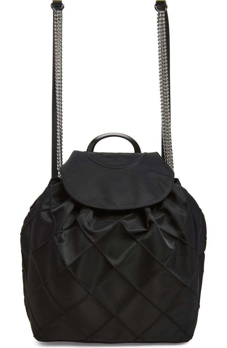 Tory Burch Fleming Nylon Backpack, Main, color, Black