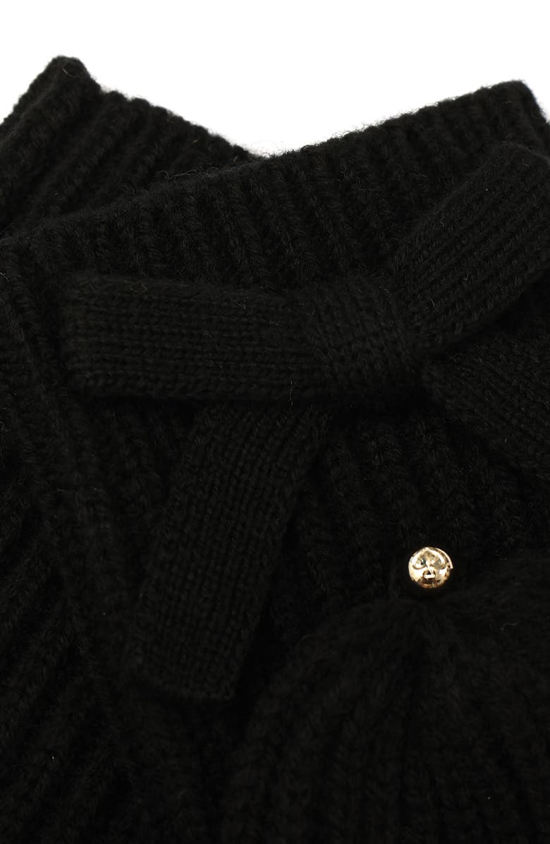 Kate Spade New York knit bow pop-top mittens, Alternate, color, Black