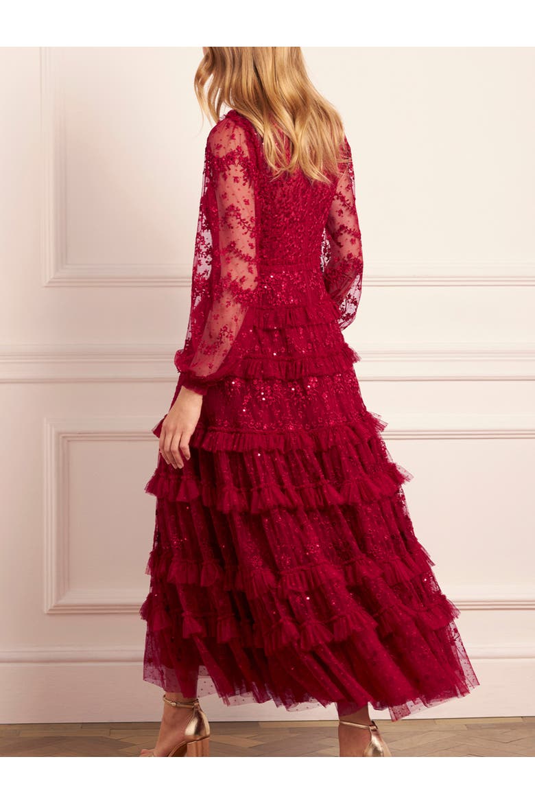 Blossom Long Sleeve Lace Ankle Gown, Alternate, color, Red
