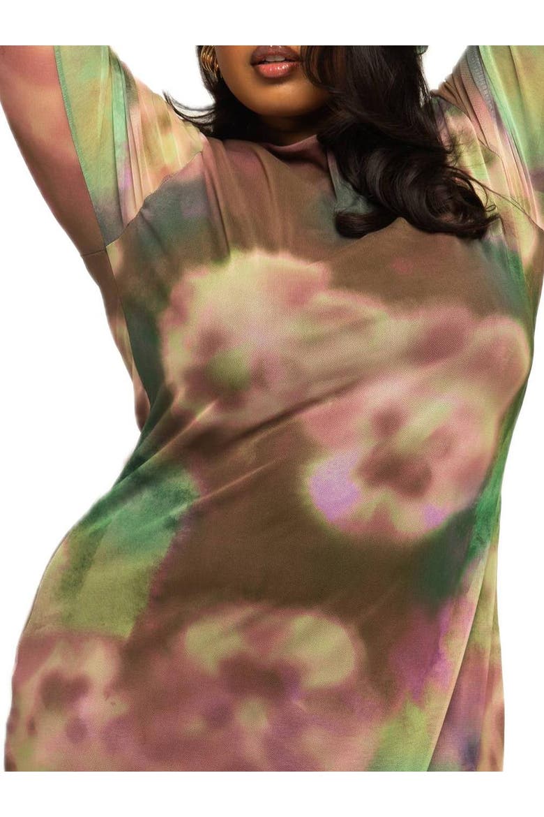 Plus Size Floral Print Mesh Maxi Dress, Alternate, color, Green