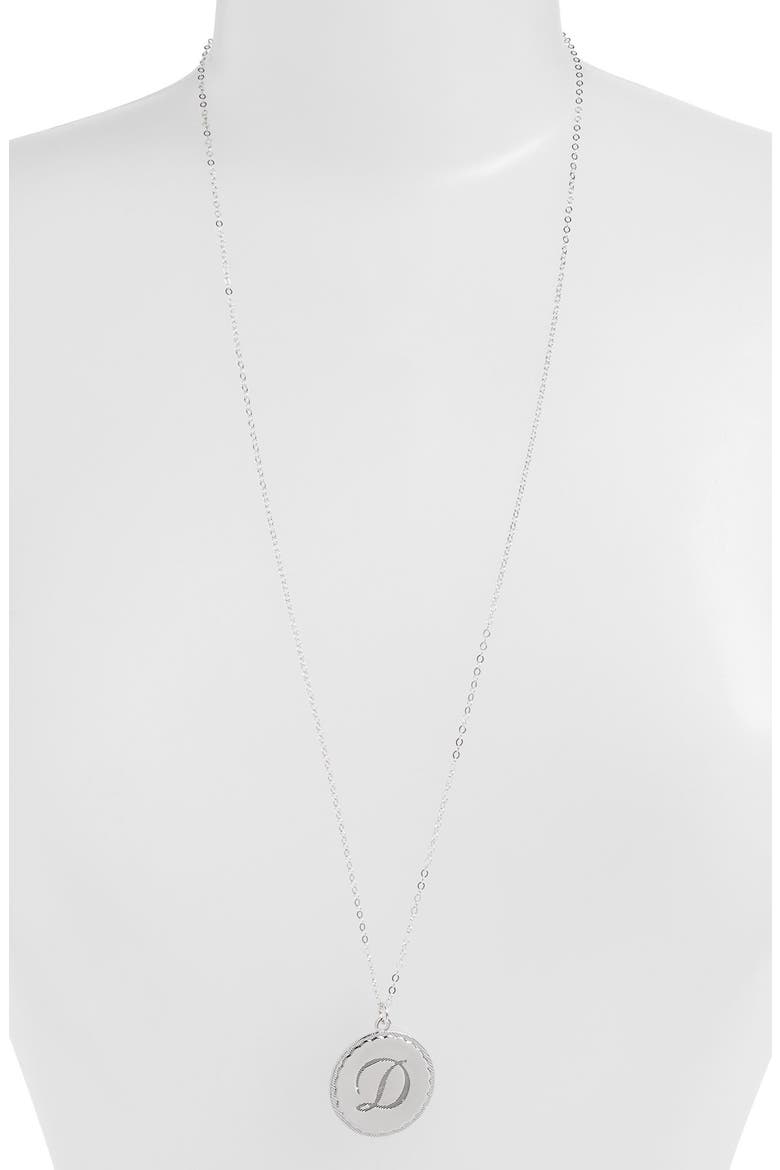 'Dalton' Long Initial Pendant Necklace, Main, color, SILVER- D