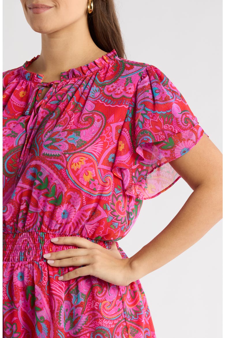 Anais Floral Print Ruffle Dress, Alternate, color, FUCHSIA MULTI