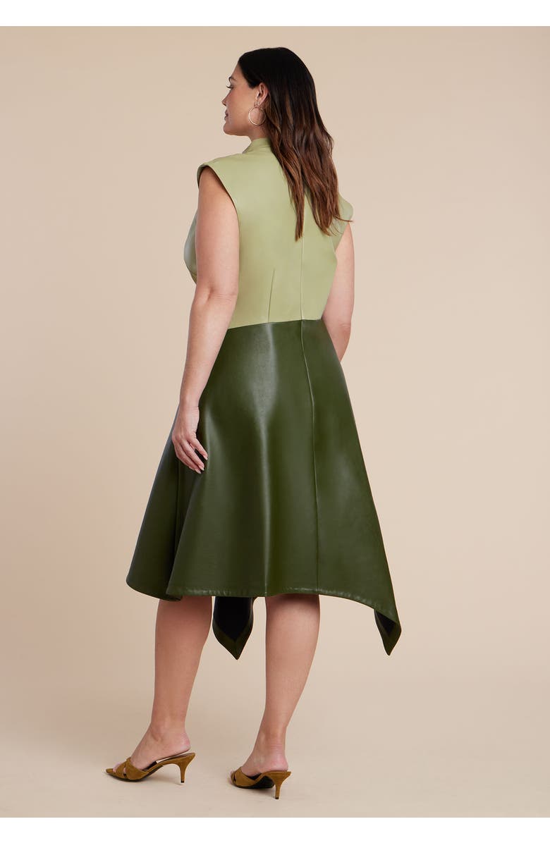 ELOQUII Colorblocked Draped Faux Leather Dress, Alternate, color, Dark Forest Green
