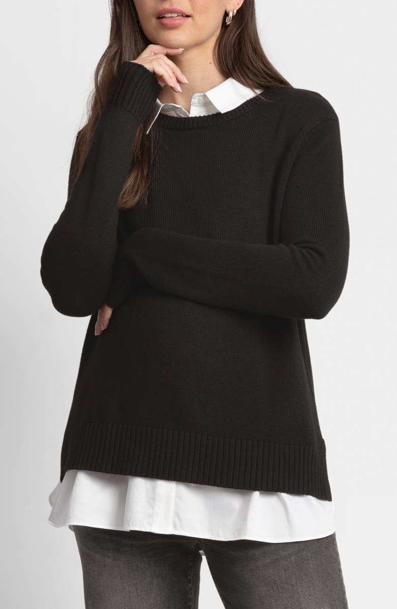 Seraphine Crewneck Maternity Sweater & Button-Up Shirt Set, Main, color,