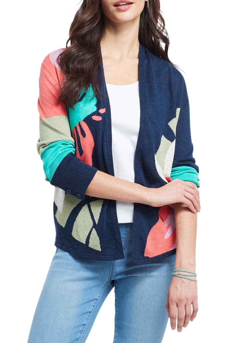Bursting Petals Knit Cardigan, Main, color, INDIGO MULTI