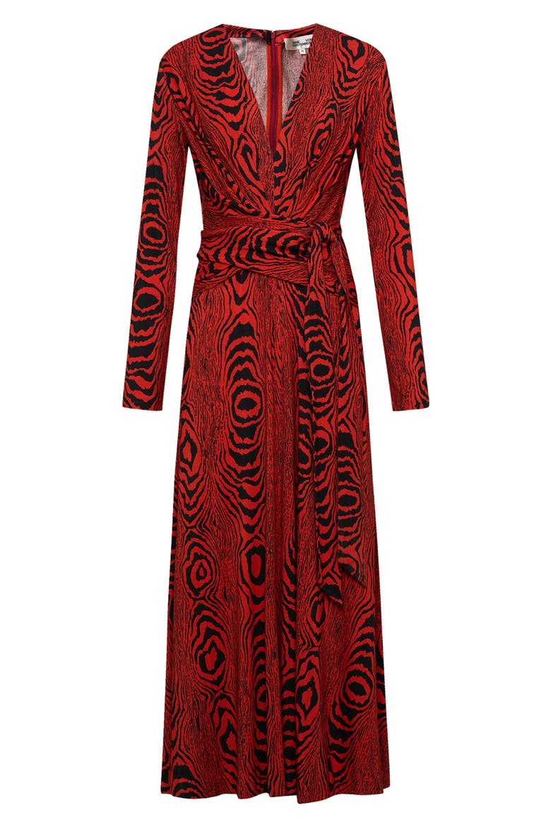 Dorothee Long Sleeve Tie Waist Dress, Alternate, color, WOOD GRAIN RED