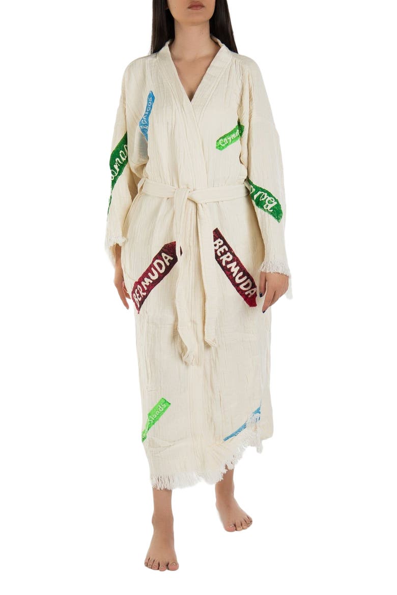 Arwen - Signage Pattern Handmade Cotton Robe Cover-Up, Alternate, color, Off-White