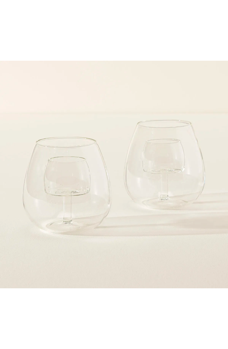 Uncommon Goods Stemless Fountain Aerating Wine Glasses Set of 2 by Chevalier Collection, Alternate, color, Clear