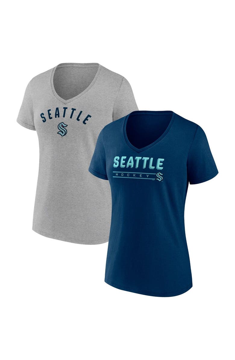 FANATICS Women's Fanatics Branded Deep Sea Blue/Gray Seattle Kraken Parent 2-Pack V-Neck T-Shirt Set, Main, color, Navy